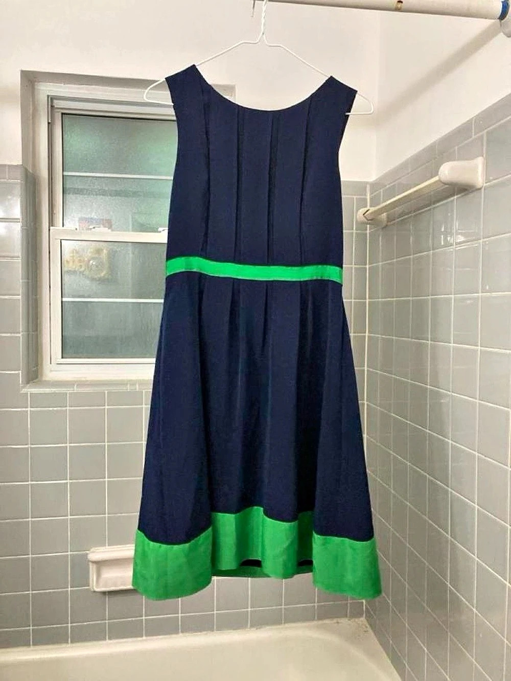 Jessica Simpson Color Block Pleated Midi Dress Blue Green Size 4